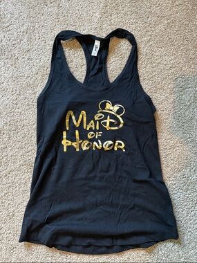 Black Racerback Tank with Gold Disney "Maid of Honor" Graphic